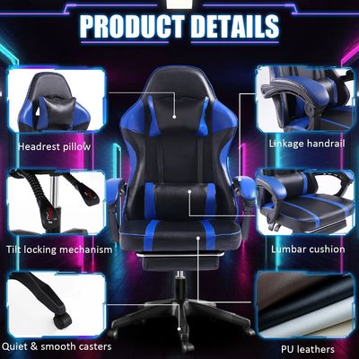 Silla de juego ergonómica giratoria 360 con reposa patas ajustable en altura y reclinable