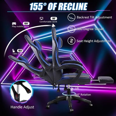 Silla de juego ergonómica giratoria 360 con reposa patas ajustable en altura y reclinable