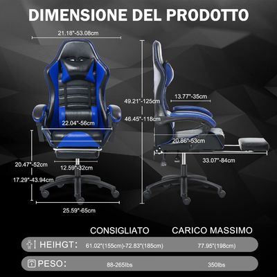 Silla de juego ergonómica con altura ajustable y reposapiés en color personalizado