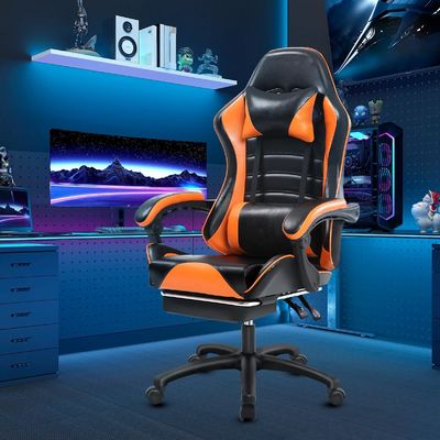 Silla de juego ergonómica ALINUNU para adultos Silla giratoria con reposapiés de cuero sintético
