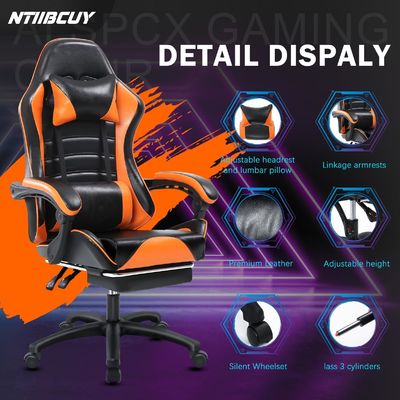Silla de juego ergonómica ALINUNU para adultos Silla giratoria con reposapiés de cuero sintético