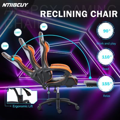 Silla de juego ergonómica ALINUNU para adultos Silla giratoria con reposapiés de cuero sintético