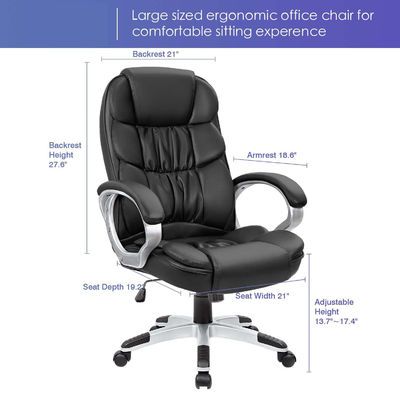 Silla de oficina ejecutiva con respaldo lumbar y altura ajustable de cuero PU