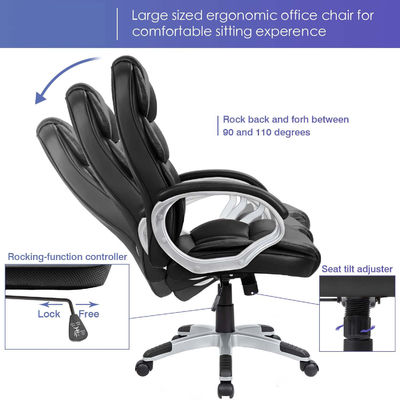 Silla de oficina ejecutiva con respaldo lumbar y altura ajustable de cuero PU