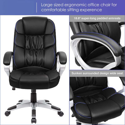 Silla de oficina ejecutiva con respaldo lumbar y altura ajustable de cuero PU