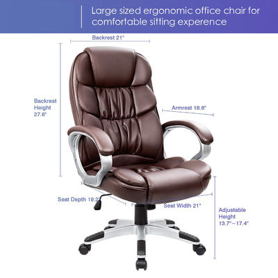 Silla de oficina ejecutiva con altura ajustable de espalda alta Silla de escritorio de computadora de cuero PU
