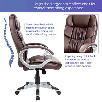 Silla de oficina ejecutiva con altura ajustable de espalda alta Silla de escritorio de computadora de cuero PU