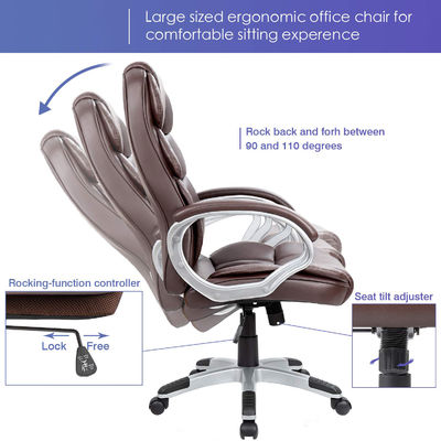 Silla de oficina ejecutiva con altura ajustable de espalda alta Silla de escritorio de computadora de cuero PU