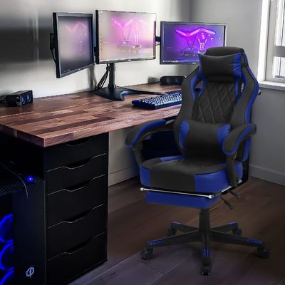 Silla de juegos de altura ajustable en cuero de PU para juegos de computadora de estilo de carreras en ALINUNU