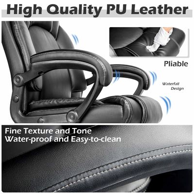 Silla de escritorio ejecutivo tapizada de cuero con altura ajustable y soporte ergonómico