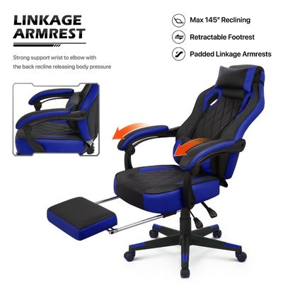 Silla de juegos de altura ajustable en cuero de PU para juegos de computadora de estilo de carreras en ALINUNU