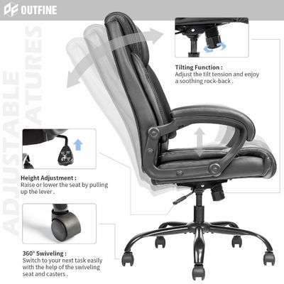 Silla de escritorio ejecutivo tapizada de cuero con altura ajustable y soporte ergonómico
