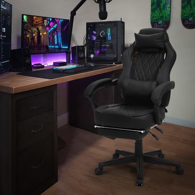 La silla de juegos de PU de ALINUNU es ergonómica y ajustable para largas sesiones de juego.