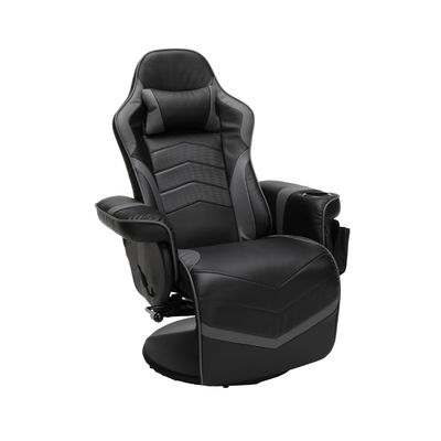 Silla de juegos de computadora reclinable de altura ajustable con tapicería de cuero y reposapiés