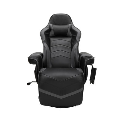 Silla de juegos de computadora reclinable de altura ajustable con tapicería de cuero y reposapiés