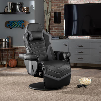Silla de juegos de computadora reclinable de altura ajustable con tapicería de cuero y reposapiés