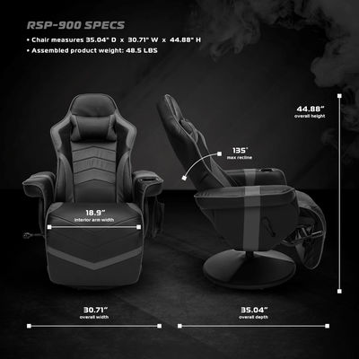 Silla de juegos de computadora reclinable de altura ajustable con tapicería de cuero y reposapiés
