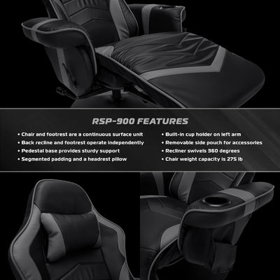 Silla de juegos de computadora reclinable de altura ajustable con tapicería de cuero y reposapiés