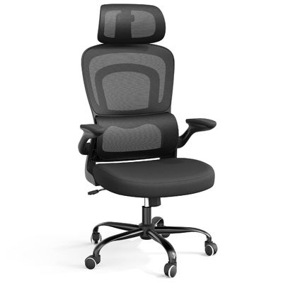 Silla de oficina de malla ergonómica de diseño moderno de metal con soporte lumbar y brazos abatibles