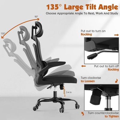 Silla de oficina de malla ergonómica de diseño moderno de metal con soporte lumbar y brazos abatibles