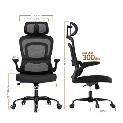 Silla de oficina de malla ergonómica de diseño moderno de metal con soporte lumbar y brazos abatibles
