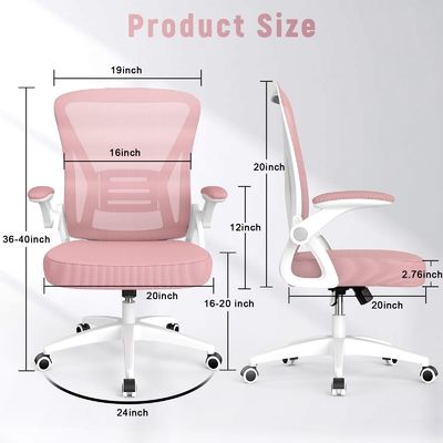 Silla de oficina de malla ajustable de altura Silla giratoria con brazos abatibles y soporte lumbar