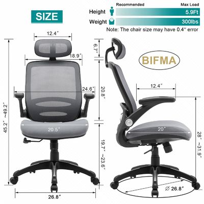 Alturas ajustables Silla de escritorio de malla con espalda alta con brazos abatibles y estilo de diseño moderno