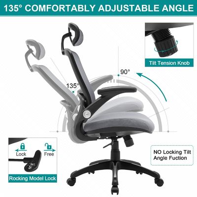 Alturas ajustables Silla de escritorio de malla con espalda alta con brazos abatibles y estilo de diseño moderno