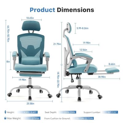 Silla de oficina ergonómica de elevación de gas con almohada lumbar y reposapiés retráctil