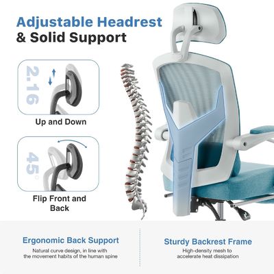 Silla de oficina ergonómica de elevación de gas con almohada lumbar y reposapiés retráctil