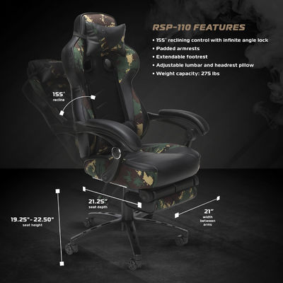 Silla de ordenador de PC ergonómico giratorio 360 Juegos con ajuste de altura del reposacabezas integrado