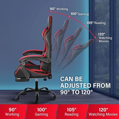 Silla ergonómica para juegos con reposapiés y soporte lumbar 20&quot;D x 25&quot;W x 46&quot;H/360 giratorio