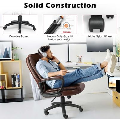 Silla de computadora de espalda alta marrón 400LBS Gran y alto Silla ejecutiva de gestión para oficina