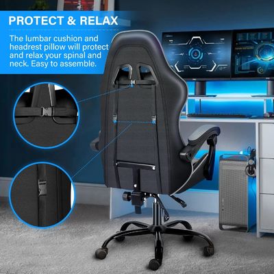 Silla ergonómica de videojuegos con reposapiés y soporte lumbar 33 libras