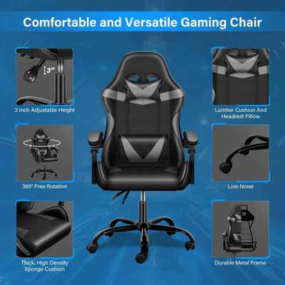 Silla ergonómica de videojuegos con reposapiés y soporte lumbar 33 libras