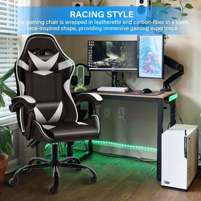 Material del asiento tipo plástico Silla ergonómica para videojuegos con reposapiés y soporte lumbar