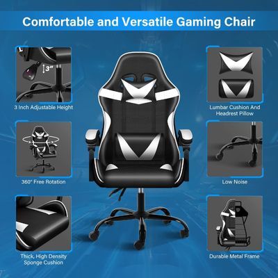 Material del asiento tipo plástico Silla ergonómica para videojuegos con reposapiés y soporte lumbar
