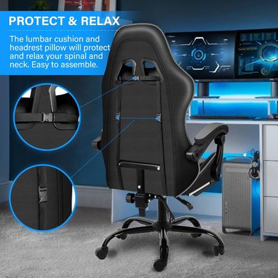 Silla de plástico silla de juego ergonómica con reposapiés y soporte lumbar 33 libras de peso