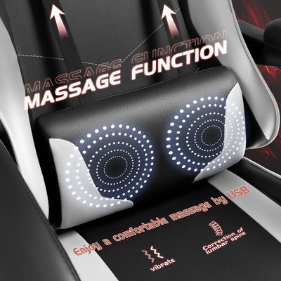 Silla de juego reclinable ajustable en altura con reposapiés y soporte lumbar para masajes
