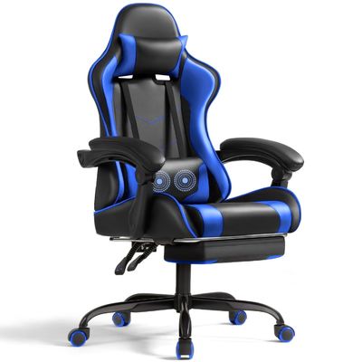 Silla de juego ergonómica de espalda sólida con reposapiés y apoyo lumbar de masaje