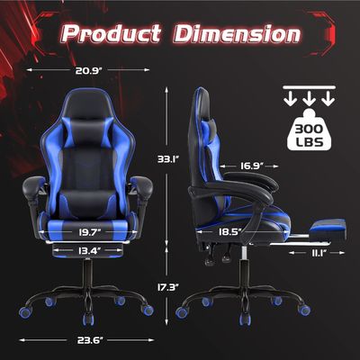 Silla de juego ergonómica de espalda sólida con reposapiés y apoyo lumbar de masaje