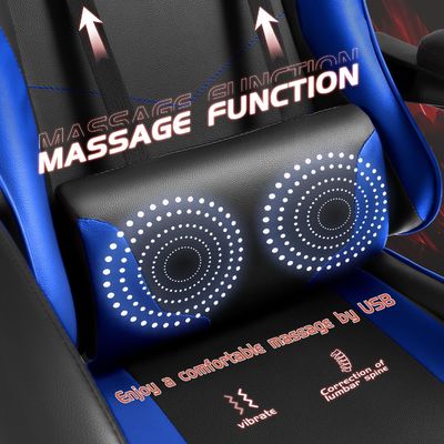 Silla de juego ergonómica de espalda sólida con reposapiés y apoyo lumbar de masaje