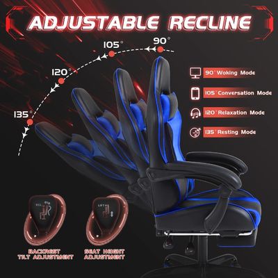 Silla de juego ergonómica de espalda sólida con reposapiés y apoyo lumbar de masaje
