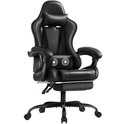 Silla de juego de computadora ergonómica de estilo moderno con reposapiés y masaje de apoyo lumbar