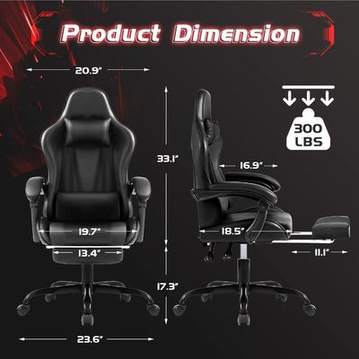 Silla de juego de computadora ergonómica de estilo moderno con reposapiés y masaje de apoyo lumbar