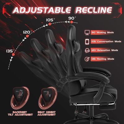 Silla de juego de computadora ergonómica de estilo moderno con reposapiés y masaje de apoyo lumbar