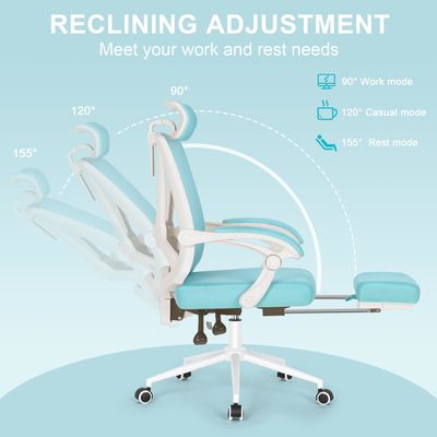 Silla de oficina giratoria 360 con soporte lumbar y reposapiés ajustables en 2D