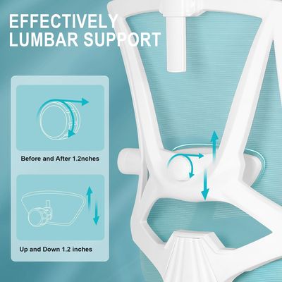 Silla de oficina giratoria 360 con soporte lumbar y reposapiés ajustables en 2D