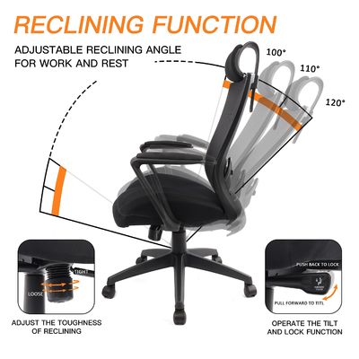 Silla de oficina de malla ergonómica con cojín engrosado y apoyacabezas ajustables