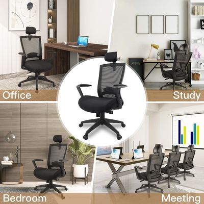 Silla de oficina de malla ergonómica con cojín engrosado y apoyacabezas ajustables